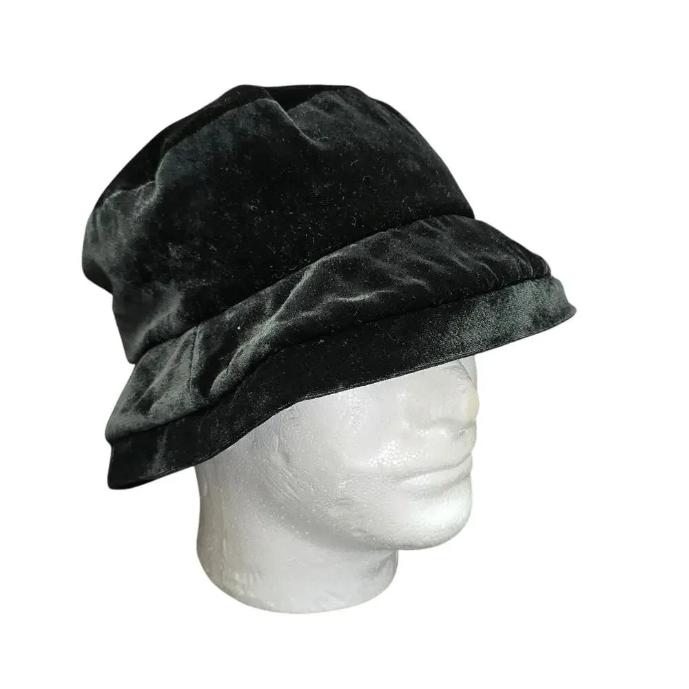 Vintage Crazy Horse Black Soft Velvet Bucket Hat Flexible Brim Liz Claiborne